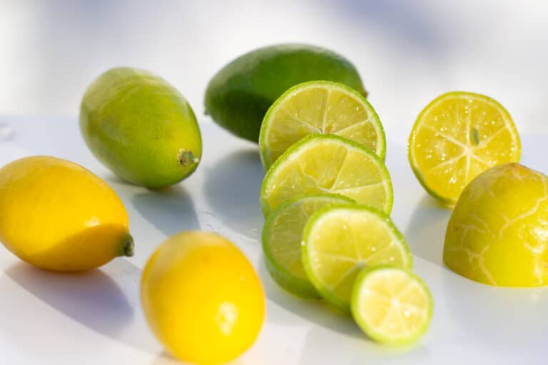 Gule og grønne limequat i skiver.