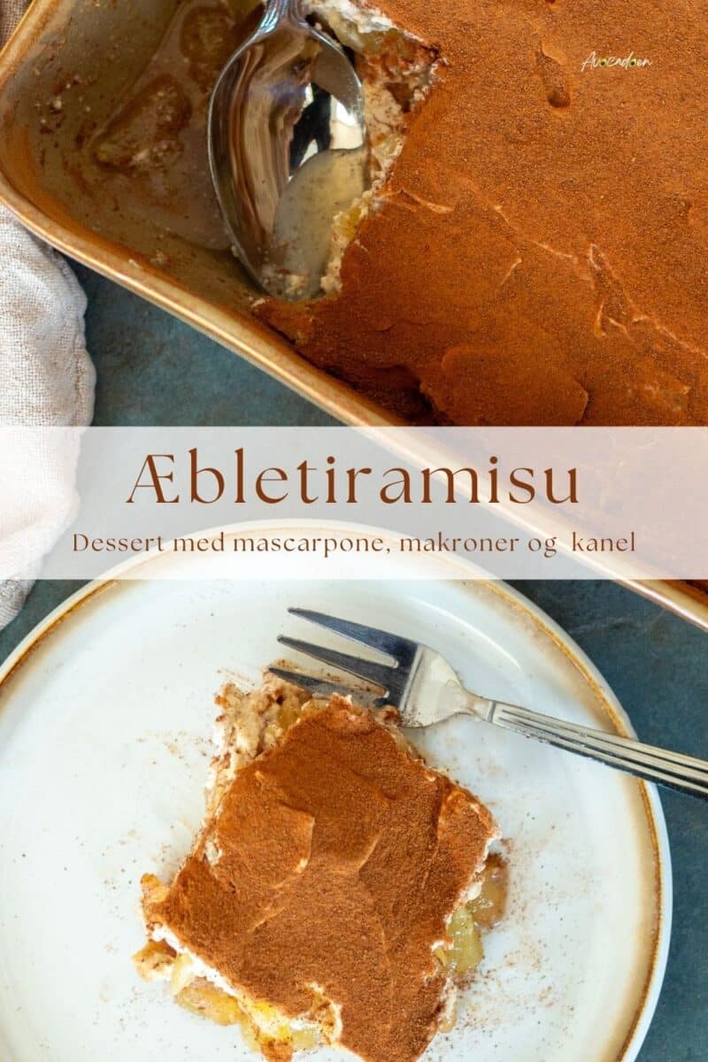 Æbletiramisu med æble, makroner og mascarpone, drysset med kanel.