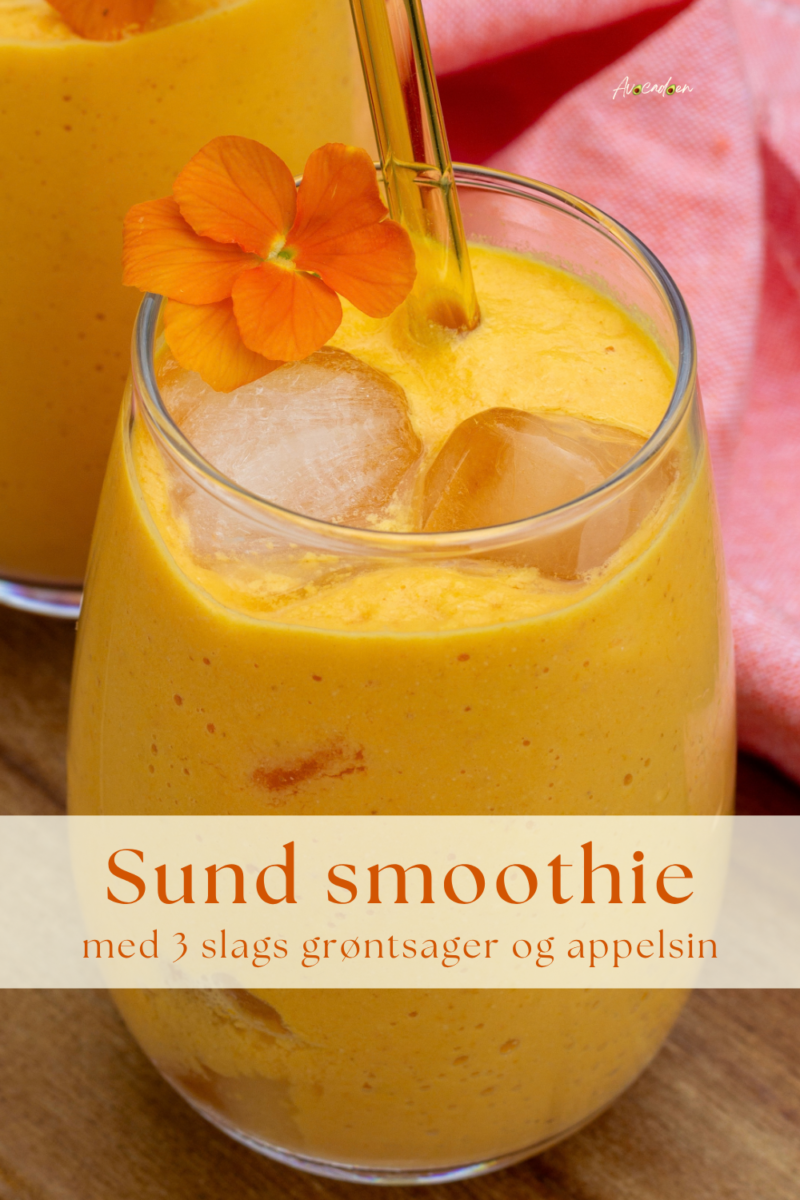 Gul smoothie med gulerod, peberfrugt, blomkål, appelsin, ingefær og isterninger
