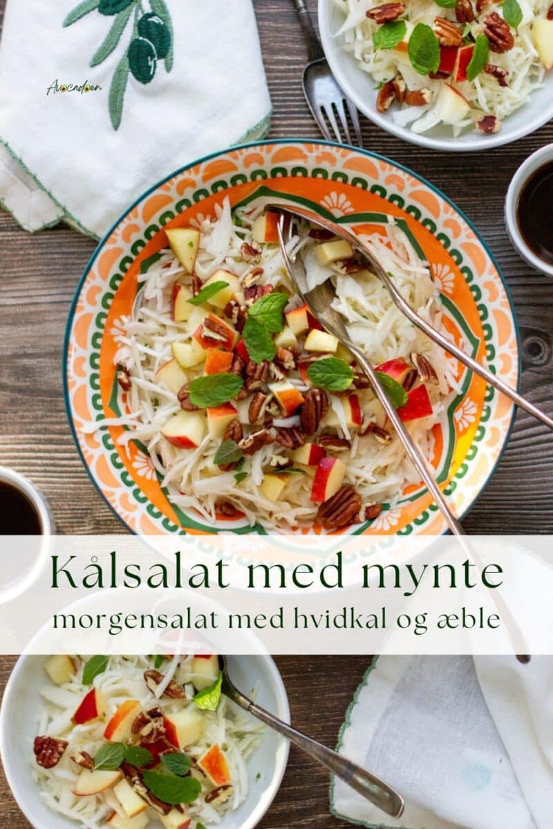 Kålsalat med hvidkål, æble, mynte og dressing med kefir, citron og ingefær